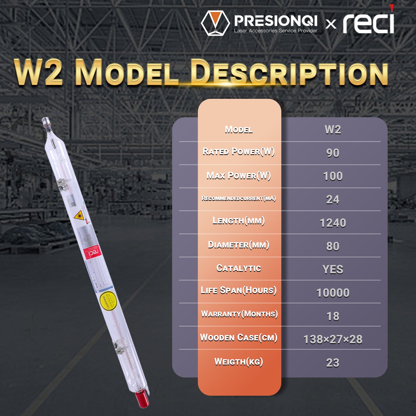 RECI W2 CO2 Laser Tube