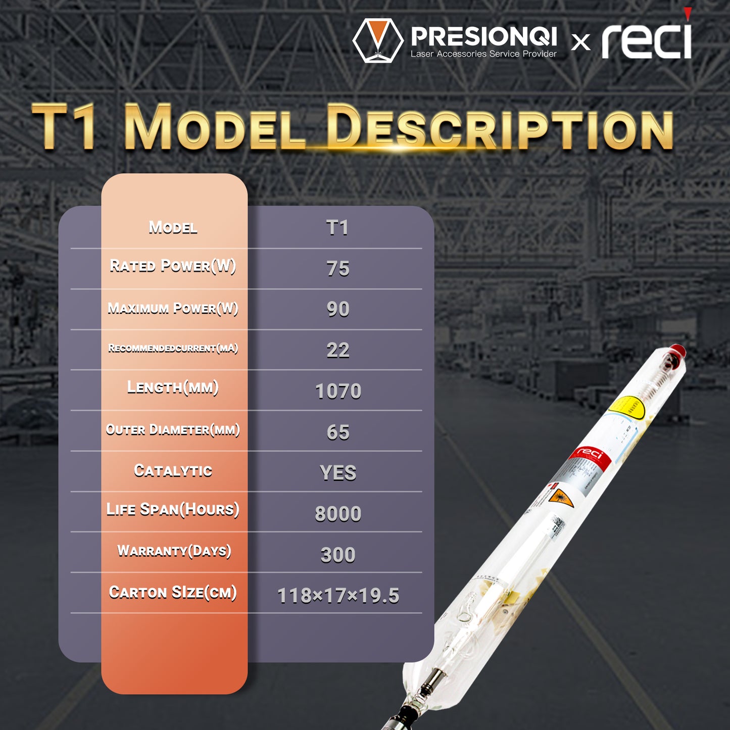 RECI T1 CO2 Laser Tube