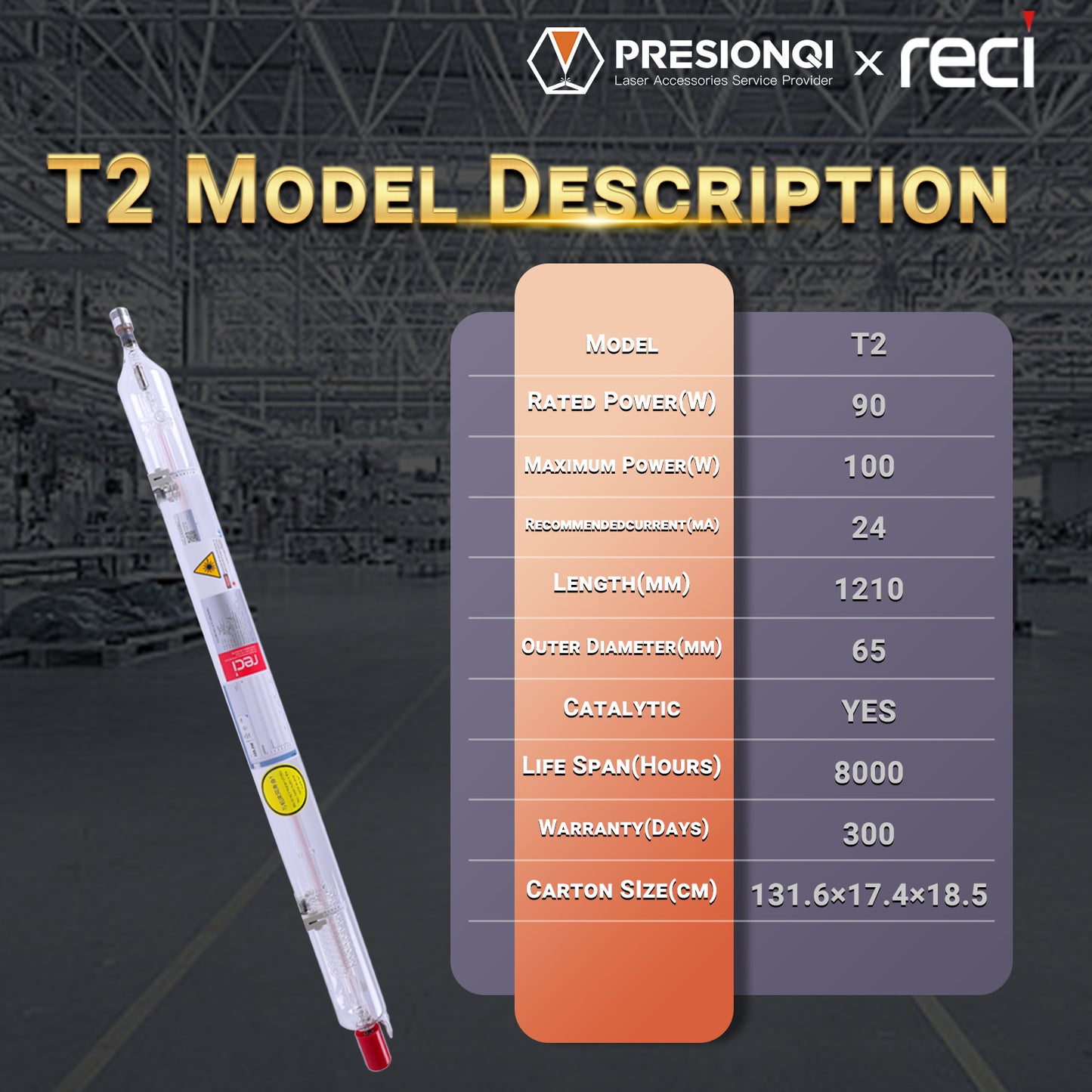 RECI T2 CO2 Laser Tube