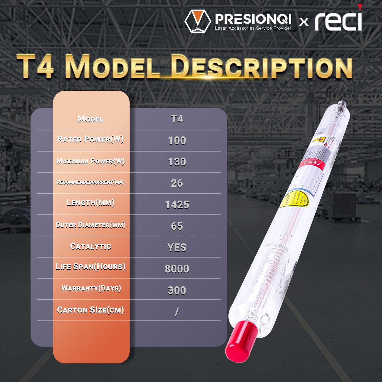 RECI T4 CO2 Laser Tube