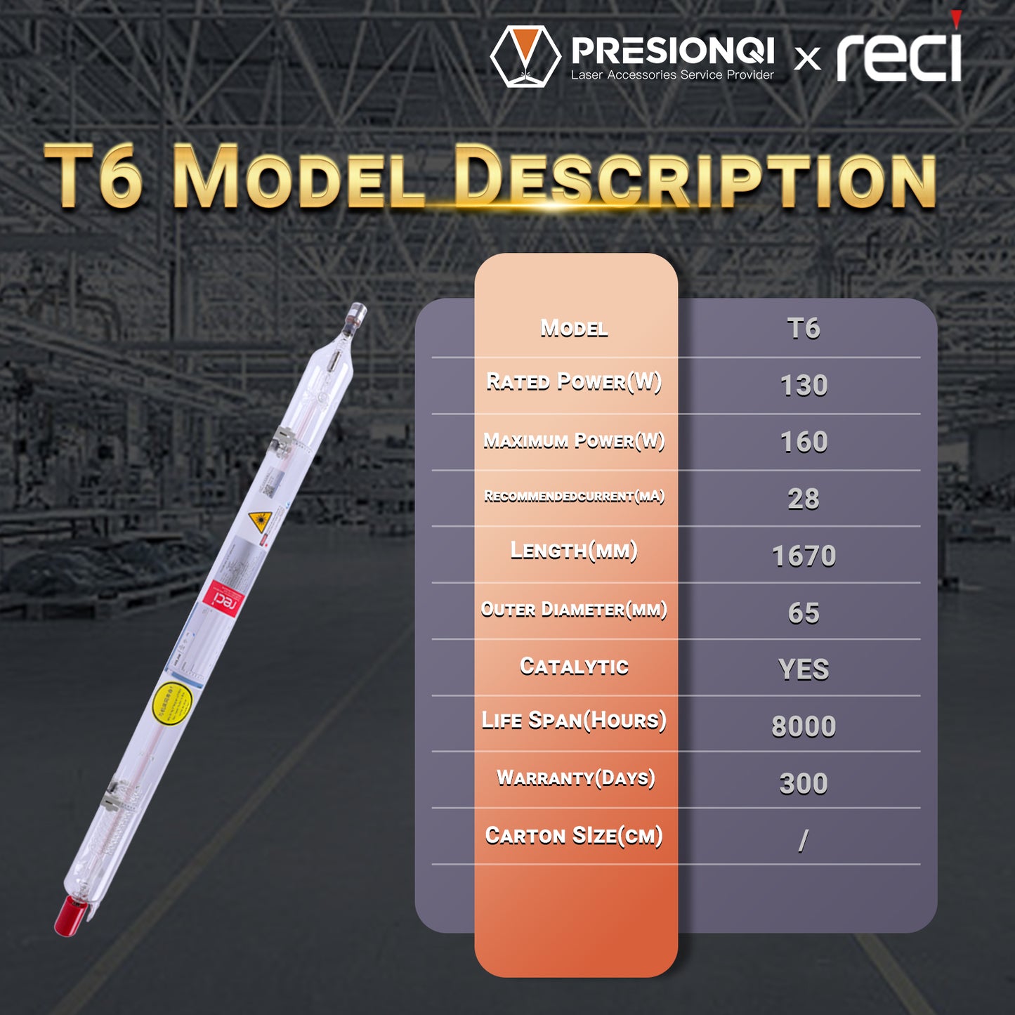 RECI T6 CO2 Laser Tube