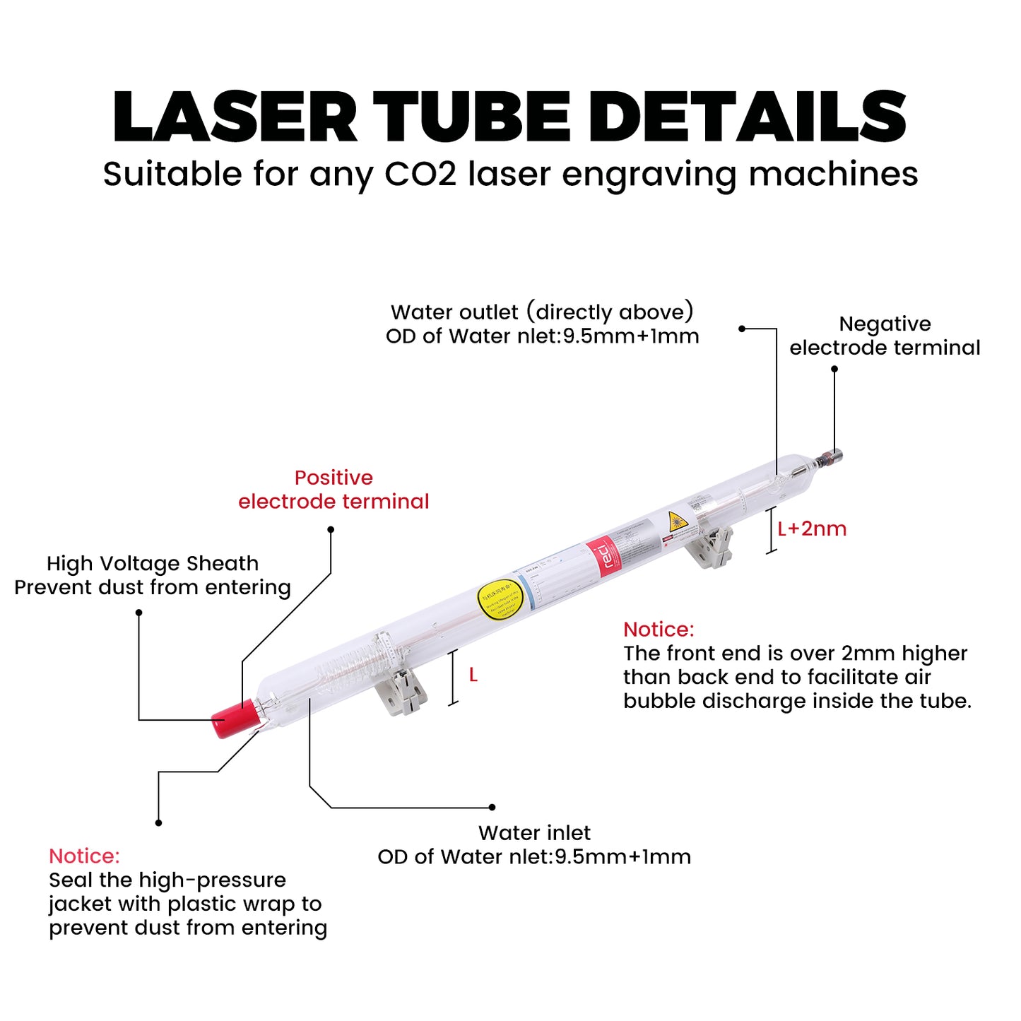 CDWG 1250T7 Mechanical Parts CO2 Laser Tube For Laser Engraving Cutting Machine